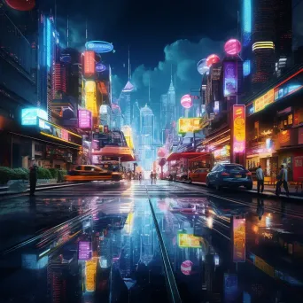 Neon-lit alien cityscape reflecting elements of cyberpunk aesthetic and futurism - Image 2