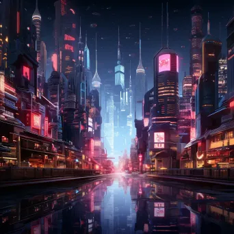 Neon-lit alien cityscape reflecting elements of cyberpunk aesthetic and futurism - Image 4