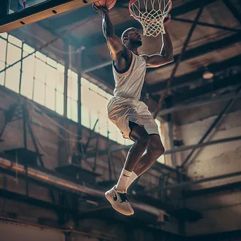 Basketball player performing a slam dunk mid-air. - Image 1