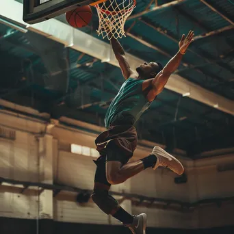 Basketball player performing a slam dunk mid-air. - Image 2