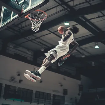 Basketball player performing a slam dunk mid-air. - Image 4