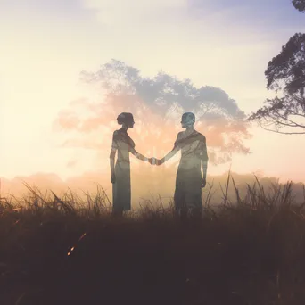 Double exposure of a couple and sunrise - Image 1