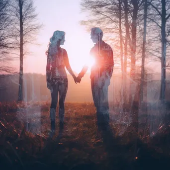 Double exposure of a couple and sunrise - Image 2