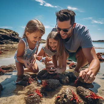 Family enjoying a day at rock pools on the beach - Image 2