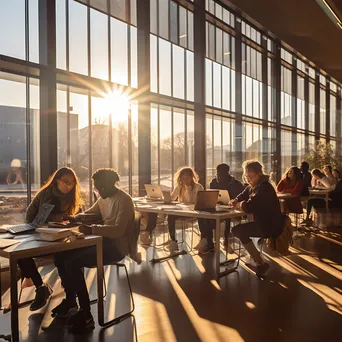 Diverse group of students working collaboratively in a university library. - Image 3