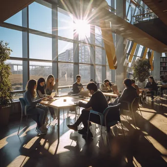 Diverse group of students working collaboratively in a university library. - Image 4