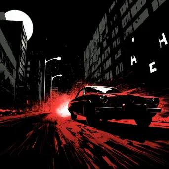 High-energy speed chase scene rendered in the stark aesthetics of noir graphic novels - Image 1