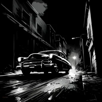 High-energy speed chase scene rendered in the stark aesthetics of noir graphic novels - Image 2