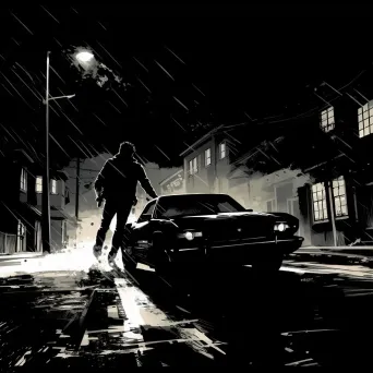 High-energy speed chase scene rendered in the stark aesthetics of noir graphic novels - Image 4