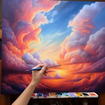 Artwork representing a timelapse of billowing clouds in motion captured with oil pastels - Image 2