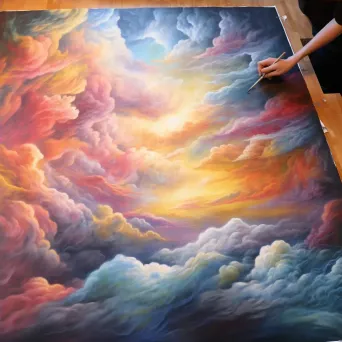 Artwork representing a timelapse of billowing clouds in motion captured with oil pastels - Image 4