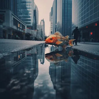 Fish Swimming in City Street