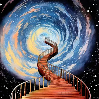 Spiraling staircase ascending towards star-filled sky - Image 3