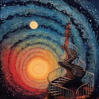 Spiraling staircase ascending towards star-filled sky - Image 4