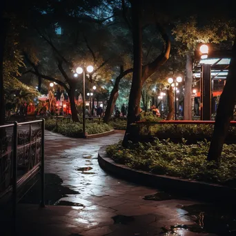 Urban park at night illuminated with soft neon hues - Image 1