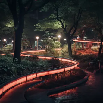 Urban park at night illuminated with soft neon hues - Image 2