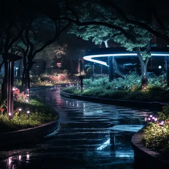 Urban park at night illuminated with soft neon hues - Image 3