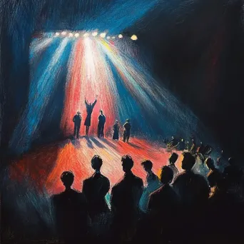 Artwork of a vibrant circus scene with dramatic shadows of performers against the spotlight - Image 4