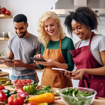 Group of friends in a cooking class making healthy meals. - Image 2