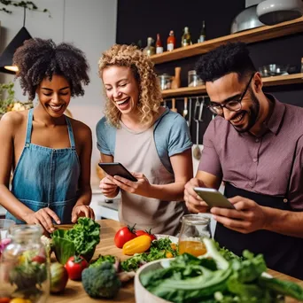 Group of friends in a cooking class making healthy meals. - Image 4