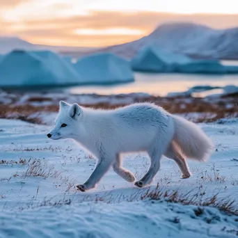 Polar fox trotting in a snowy glacier landscape at twilight - Image 3