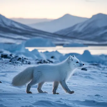 Polar fox trotting in a snowy glacier landscape at twilight - Image 4