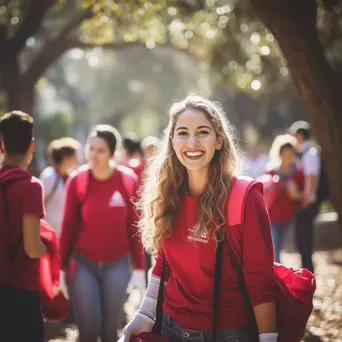 Students engaging in volunteer work during a campus event. - Image 1