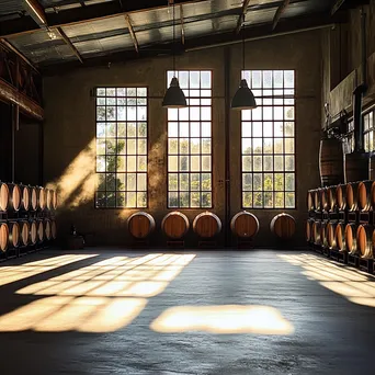 Interior view of a rustic winery with barrels - Image 2