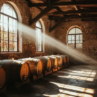 Interior view of a rustic winery with barrels - Image 3