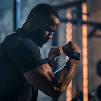 Athlete Using Smartwatch at Gym