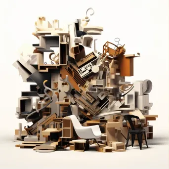 Chaotic pile of unassembled furniture changing into neatly assembled set - Image 1