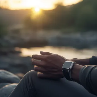 Person meditating in nature while wearing smartwatch - Image 3