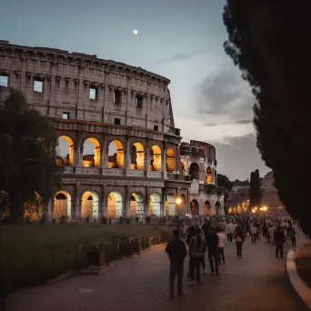 Colosseum in Rome at dusk with tourists exploring - Image 2