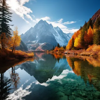 Mountain valley in autumn with colorful foliage and calm lake - Image 1