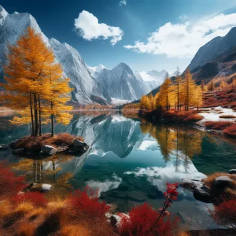 Mountain valley in autumn with colorful foliage and calm lake - Image 3