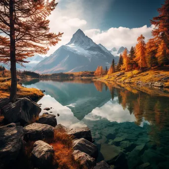 Mountain valley in autumn with colorful foliage and calm lake - Image 4