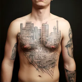 Architect with blueprint tattoos forming a modern cityscape - Image 2