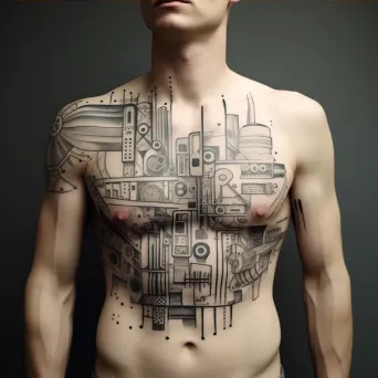 Architect with blueprint tattoos forming a modern cityscape - Image 3