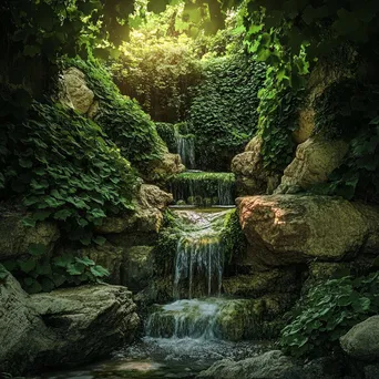 Grotto with vines and stream - Image 2