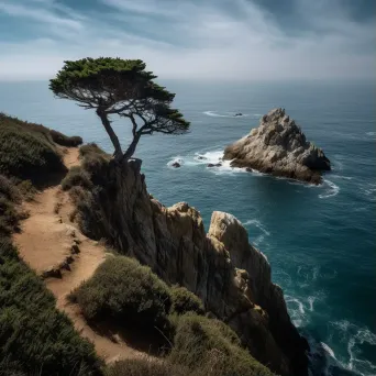 Coastal cliff overlook with rocks and lone tree shot on Canon EOS R5 - Image 1