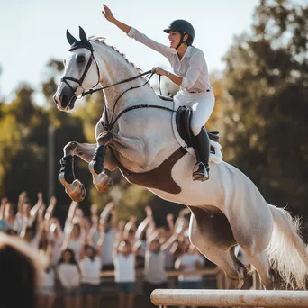 Trainer demonstrating jumping exercises in an equestrian arena. - Image 3