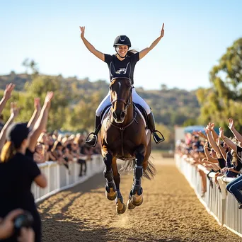 Trainer demonstrating jumping exercises in an equestrian arena. - Image 4