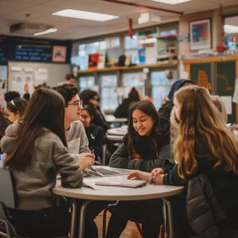 Students collaborating on a group project in a classroom setting. - Image 2