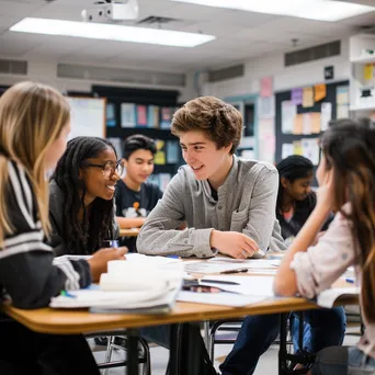 Students collaborating on a group project in a classroom setting. - Image 3