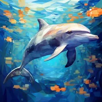 Geometric representation of dolphin underwater in low poly style with various shades of oceanic blues - Image 2