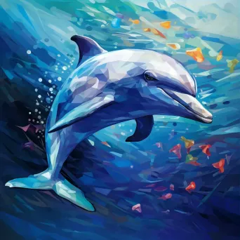 Geometric representation of dolphin underwater in low poly style with various shades of oceanic blues - Image 3