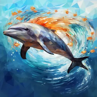 Geometric representation of dolphin underwater in low poly style with various shades of oceanic blues - Image 4