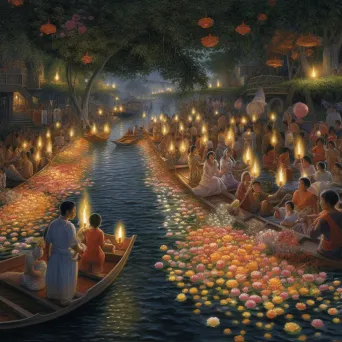 Loi Krathong Festival in Thailand - People releasing decorated baskets onto a river - Image 4