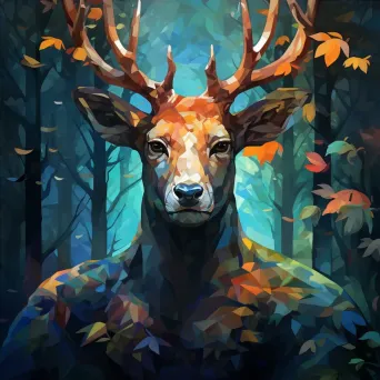 Low-poly portrait of a guardian amidst vivid colors of a mystical forest - Image 4