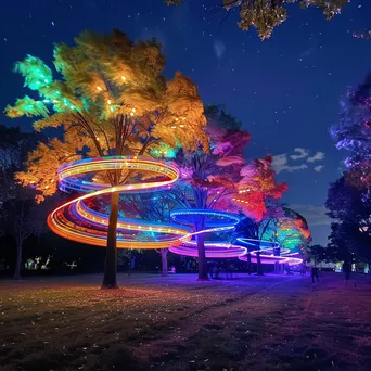 Light trails in the shape of trees at an autumn festival. - Image 1